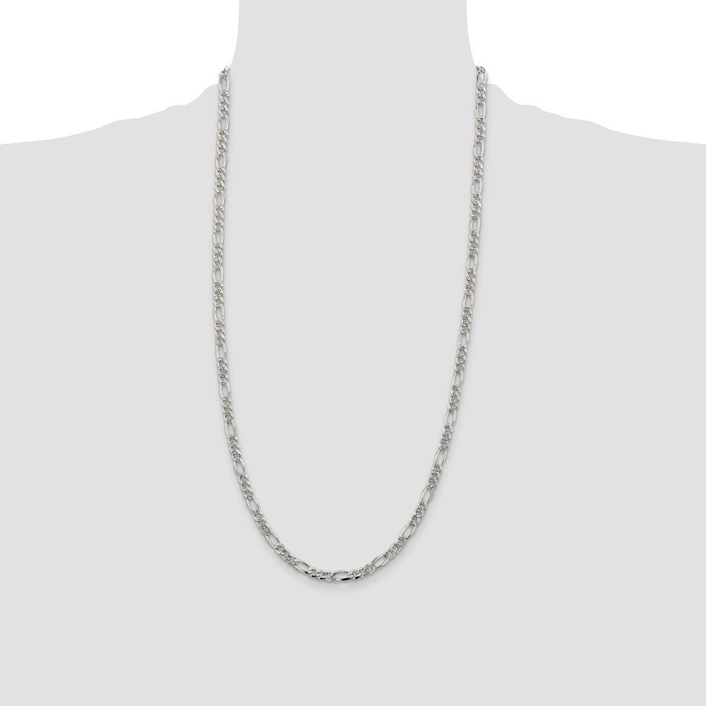 Sterling Silver 4.3mm Pav� Flat Figaro Chain