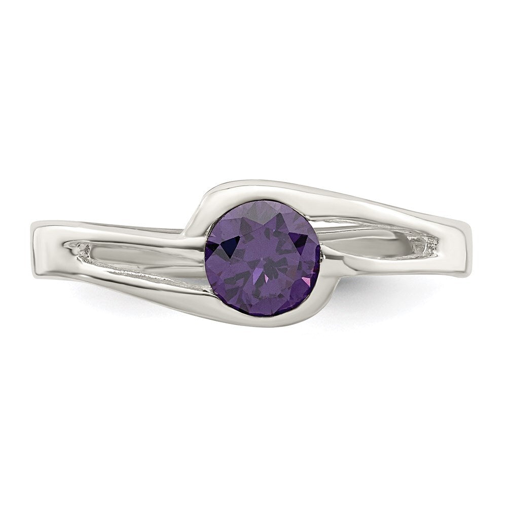 Sterling Silver Purple Round Bezel Cubic Zirconia Ring Size 6
