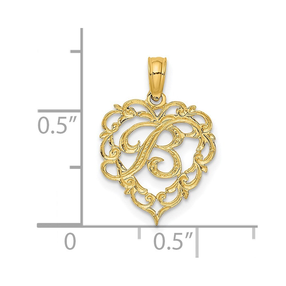 14k Yellow Gold Heart Script Letter B Initial Charm