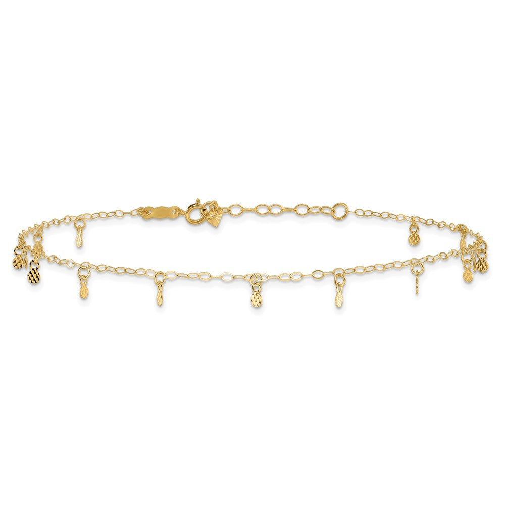 14k Yellow Gold Cable Chain with Diamond Cut Dots 10" Anklet