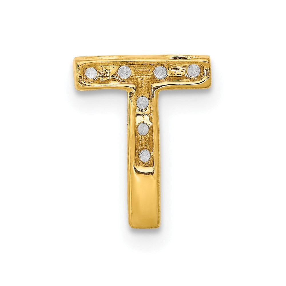 14k Yellow Gold Diamond Letter T Initial Charm