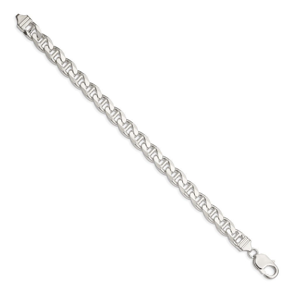 Sterling Silver 9mm Diamond-Cut Flat Anchor Curb Chain Bracelet