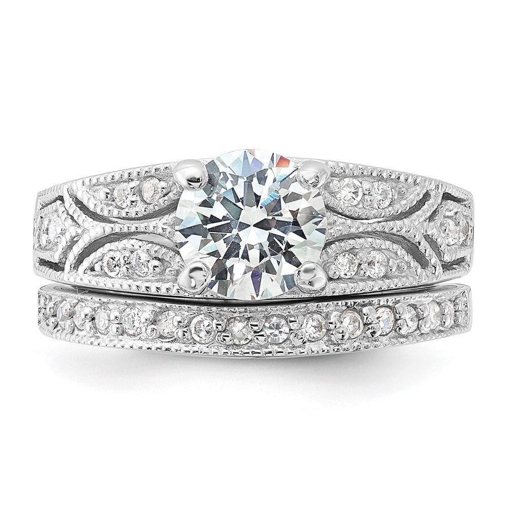 Sterling Silver Rhodium-plated 2-Piece Cubic Zirconia Wedding Set Ring Size 6