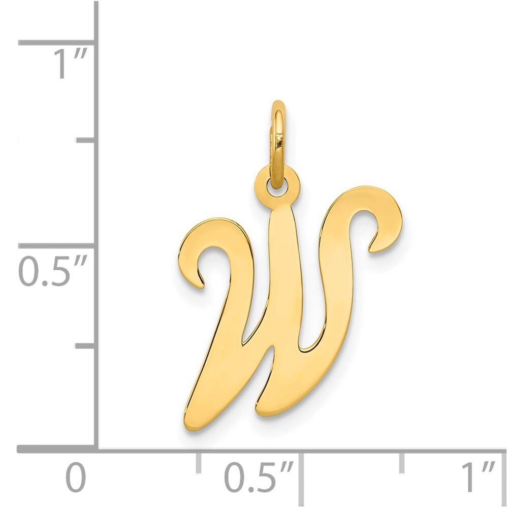 14k Yellow Gold Script Letter W Initial Charm Pendant for Women