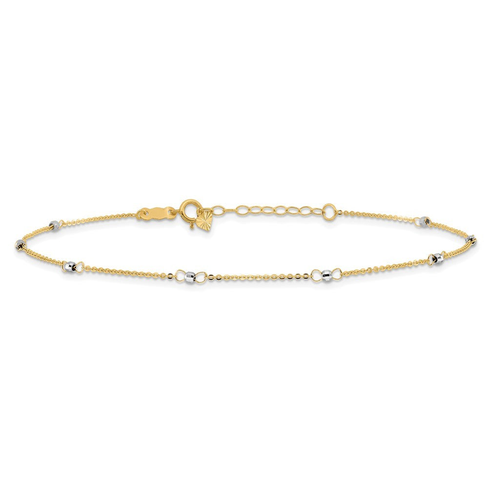 14k Two-tone Cable Chain Mirror Beads 8-Station 10" Anklet