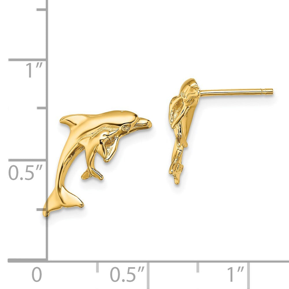 14k Yellow Gold Polished Dolphin and Baby Stud Earrings Gift for Women