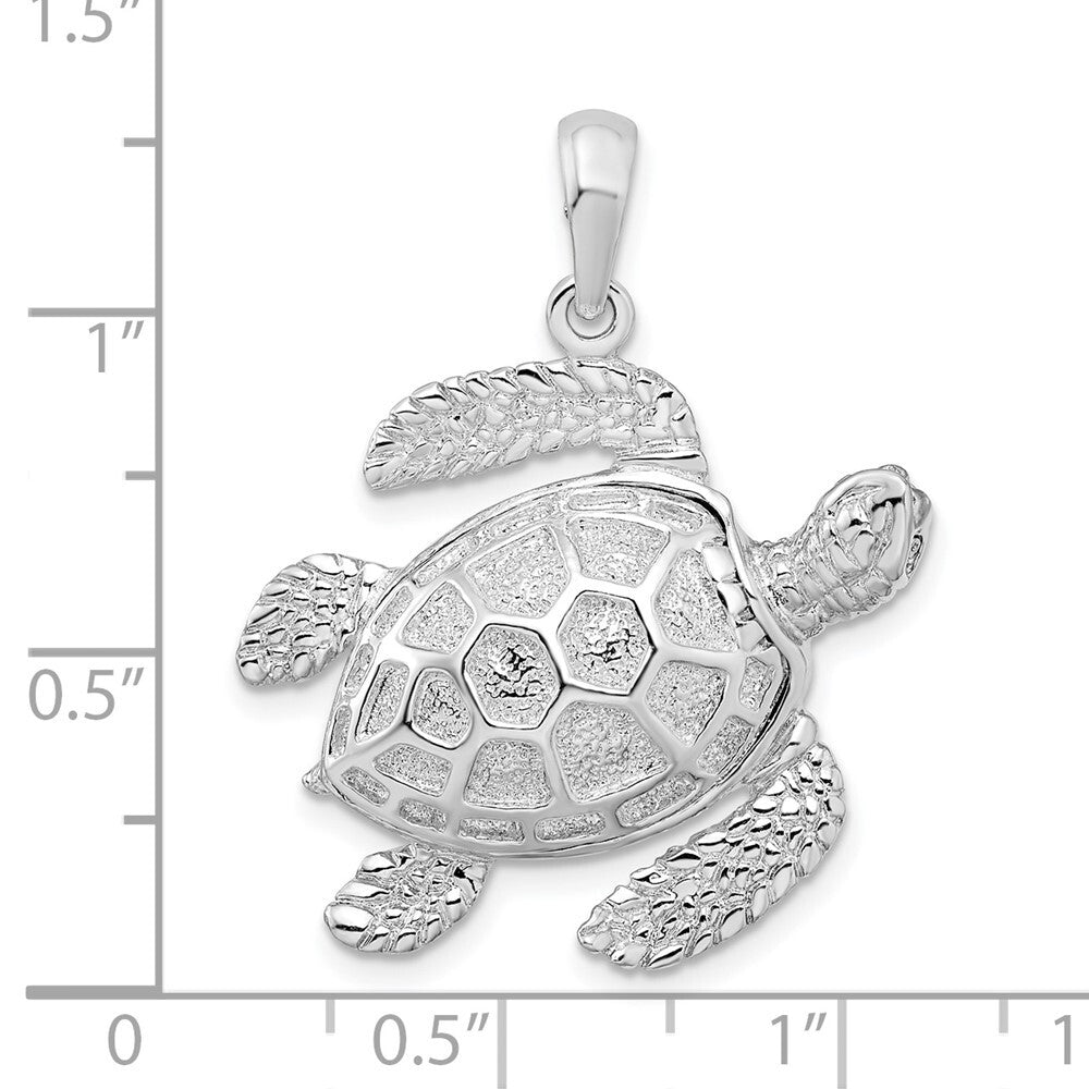 Sterling Silver Rhodium-Plated Polished 3D Large Sea Turtle Pendant