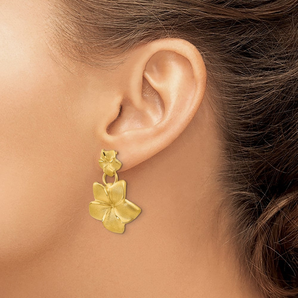 14k Yellow Gold Plumeria Dangle Earrings