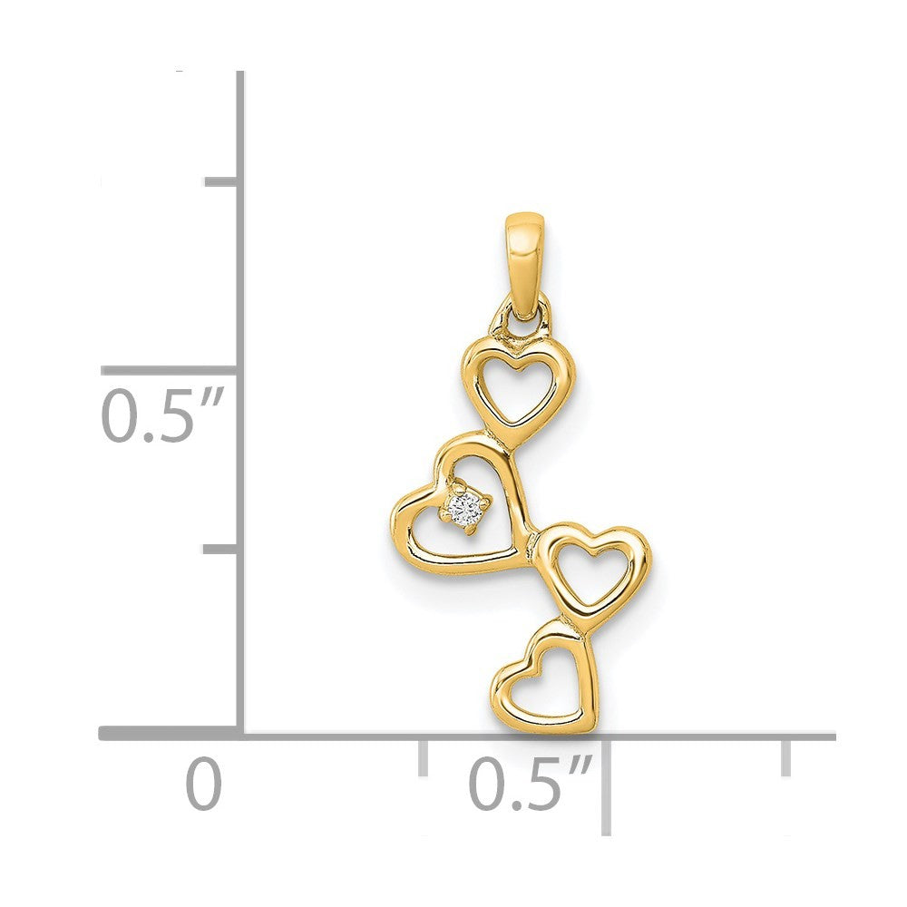 14k Yellow Gold Diamond Dangling Hearts Pendant