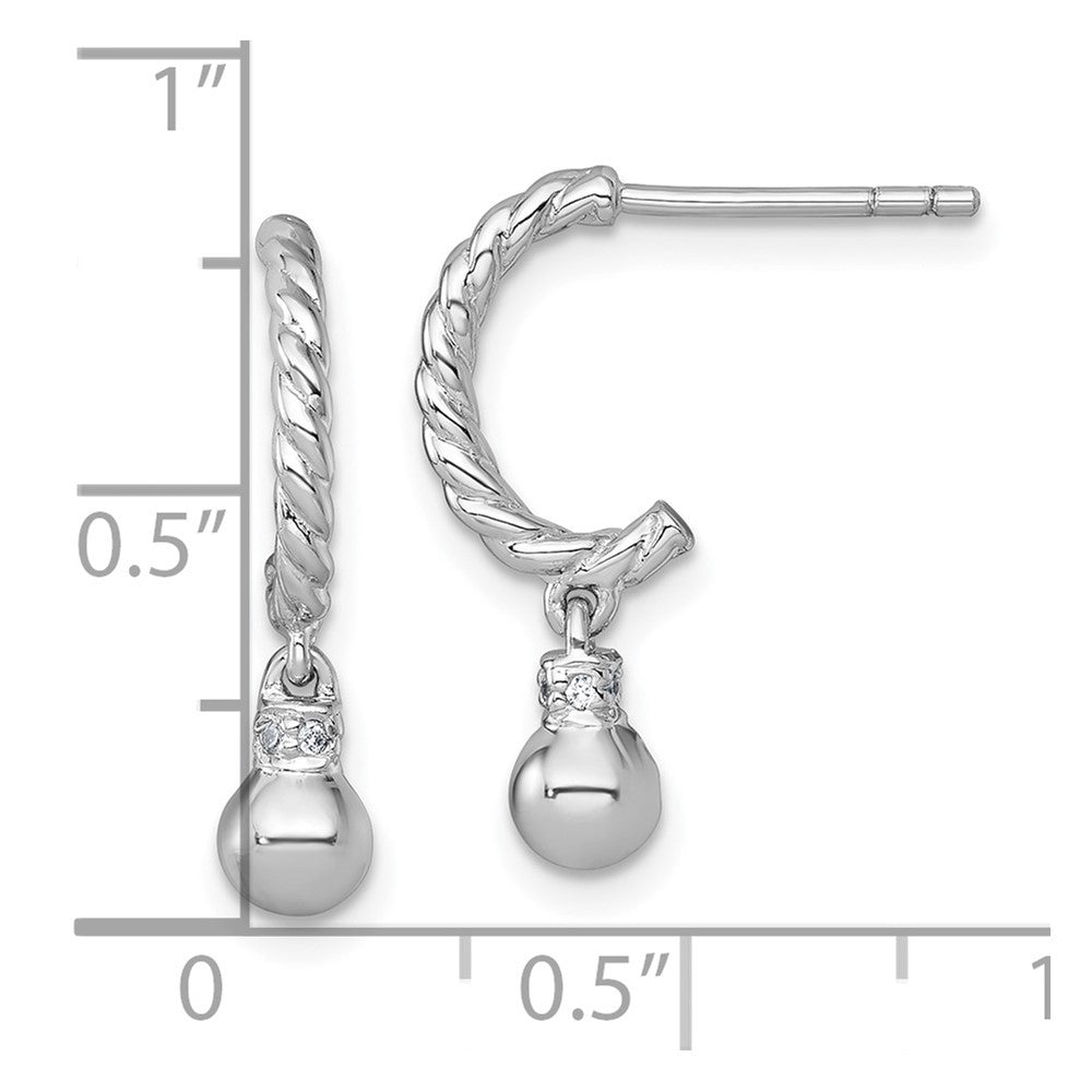 Sterling Silver Rhodium-plated Polished and Twisted CZ J-Hoop Dangle Earrings
