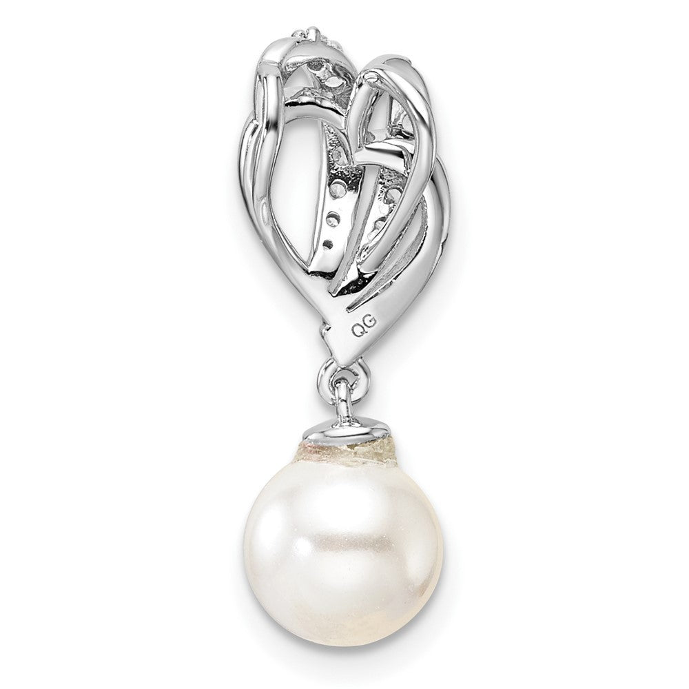 14K White Gold 1/10 carat Diamond and Freshwater Cultured Pearl Chain Slide