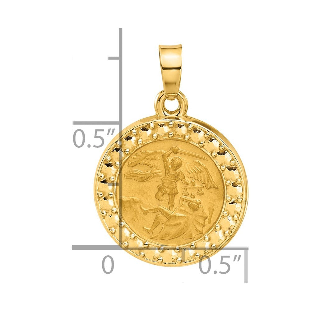 14k Yellow Gold Hollow St. Michael Medal Pendant for Women