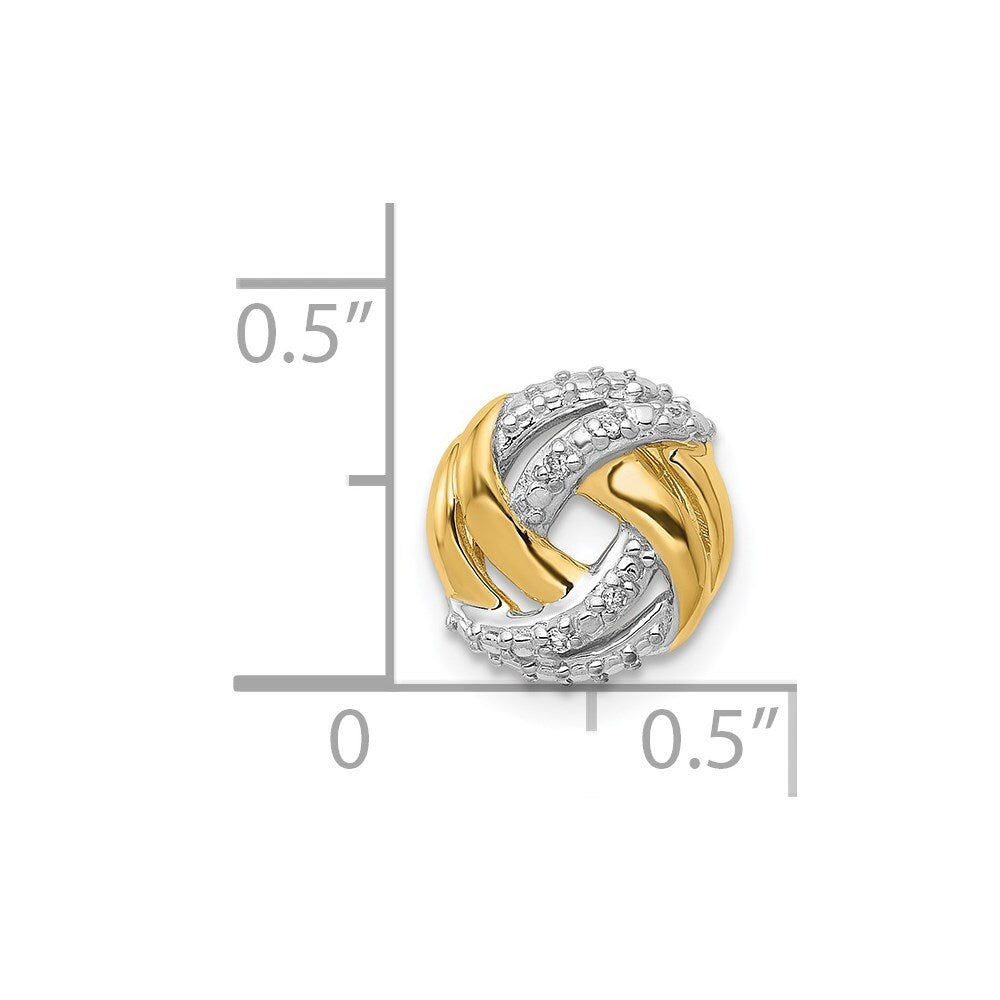 14k Yellow Gold .02ct. Diamond Rhodium Accents Round Chain Slide Pendant