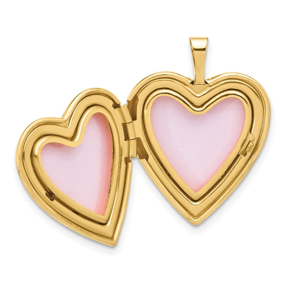 14k Yellow Gold 20mm Satin and Polished Diamond Heart Locket Pendant for Women