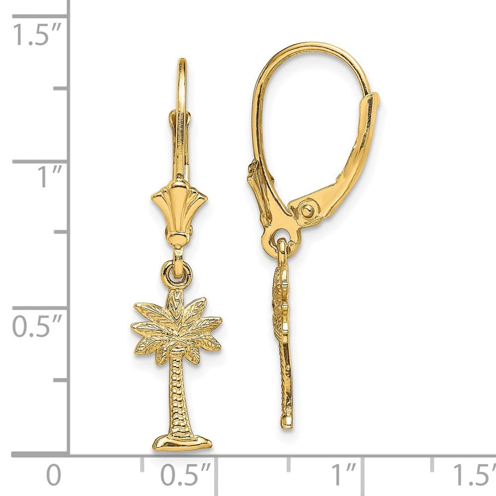 14k Yellow Gold Mini Palmetto Palm Tree Drop Dangle Earrings