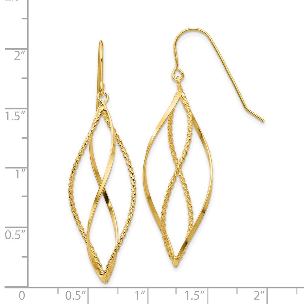 14k Yellow Gold Polished and Textured Twisted Dangle Earrings