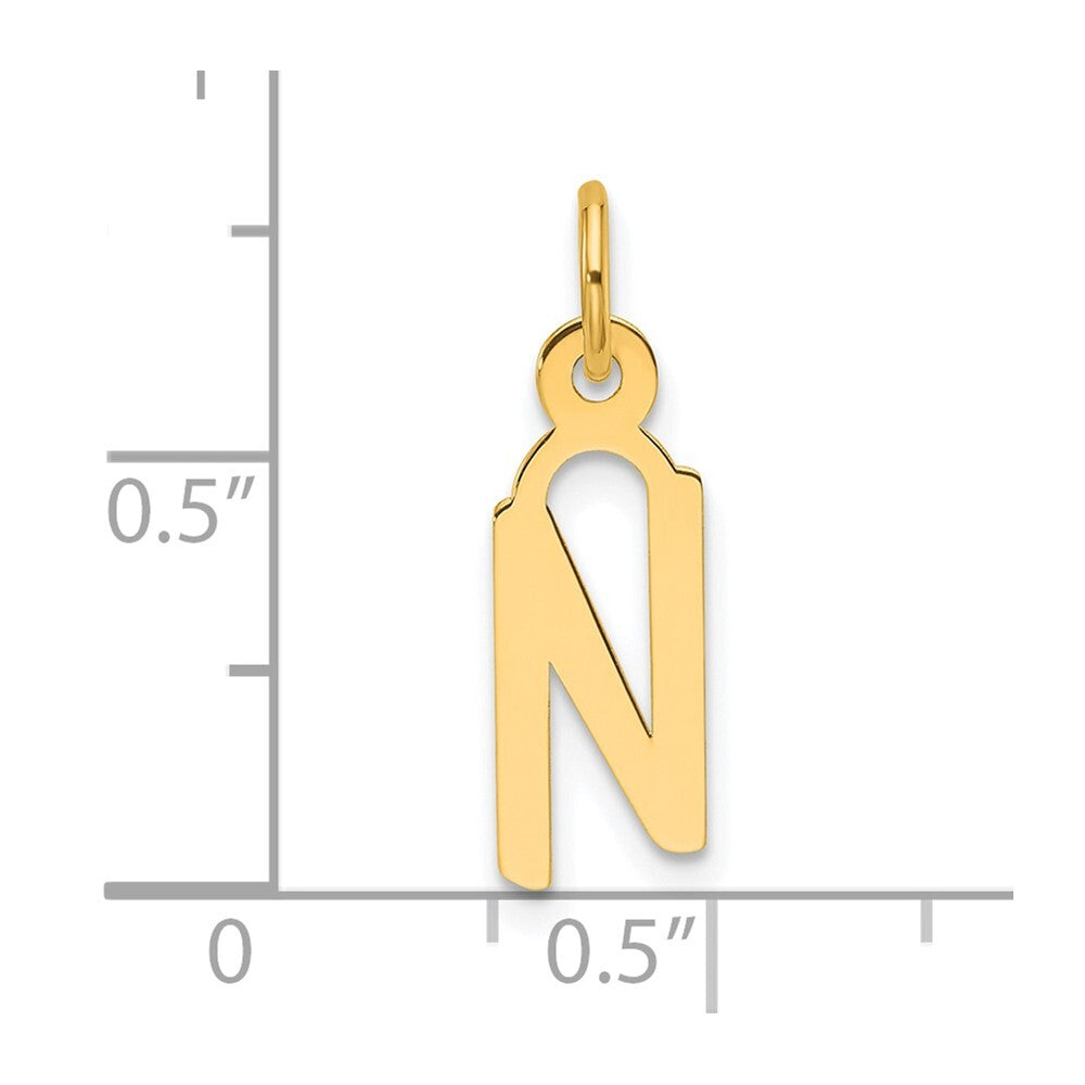 14k Yellow Gold Slanted Block Letter N Initial Charm Pendant for Women