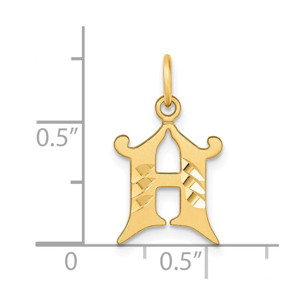 14k Yellow Gold Diamond-cut Letter H Initial Charm Pendant for Women