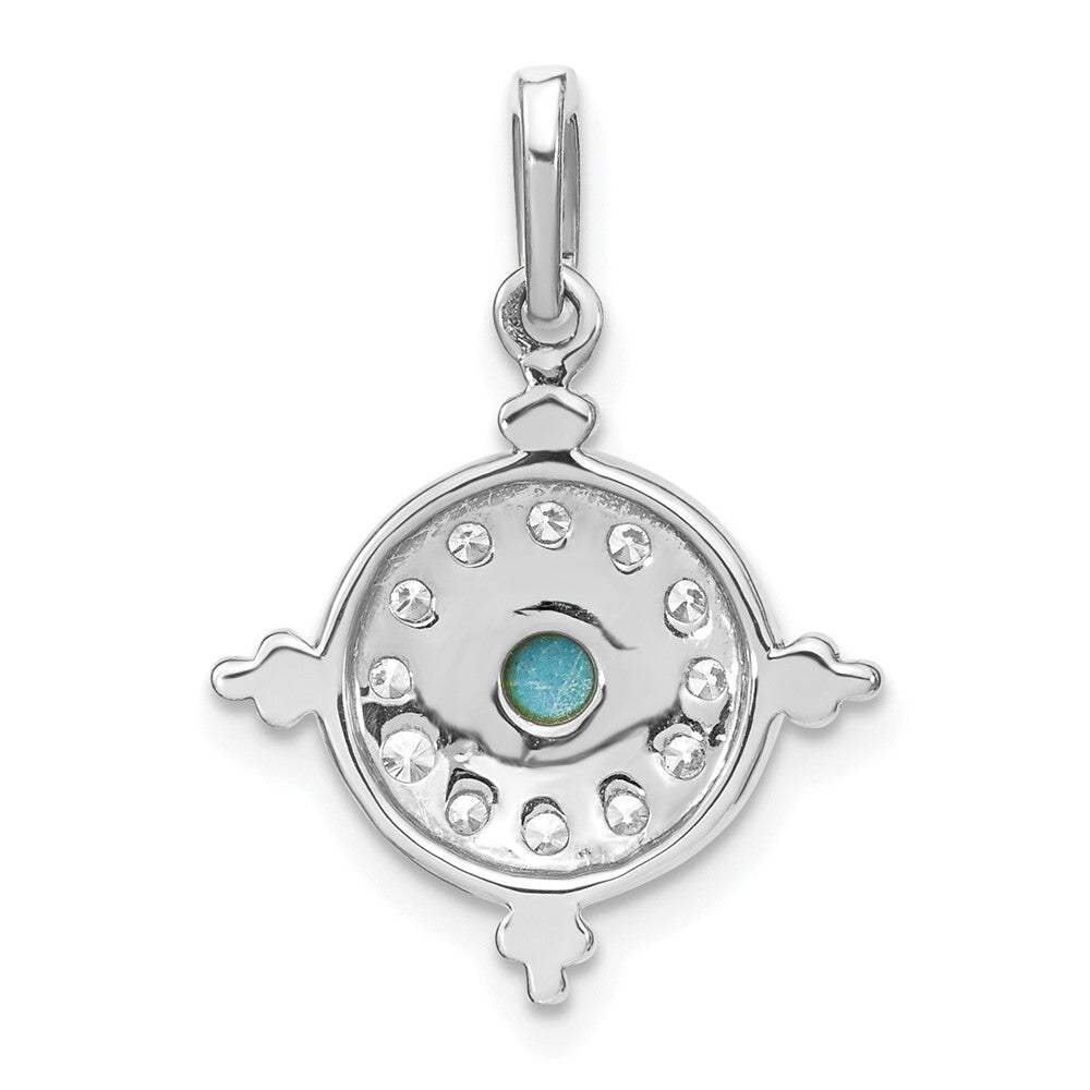 14k White Gold Turquoise and White Topaz Pendant for Women