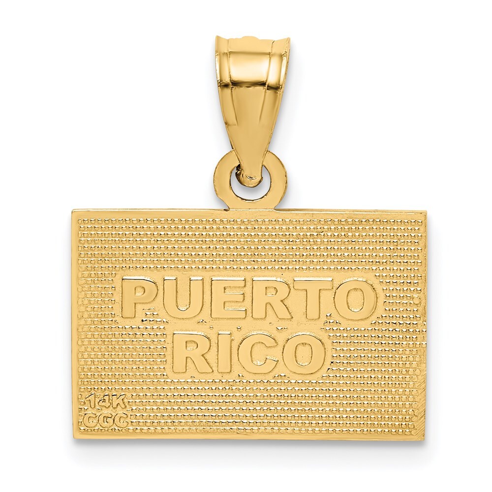 14k Yellow Gold Solid Enameled Puerto Rico Flag Pendant for Women