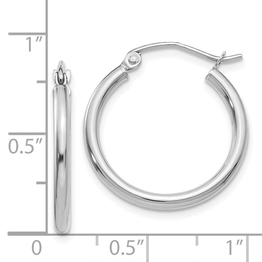 14k White Gold Polished 2x20mm Lightweight Tube Hoop Earrings Gift for Women