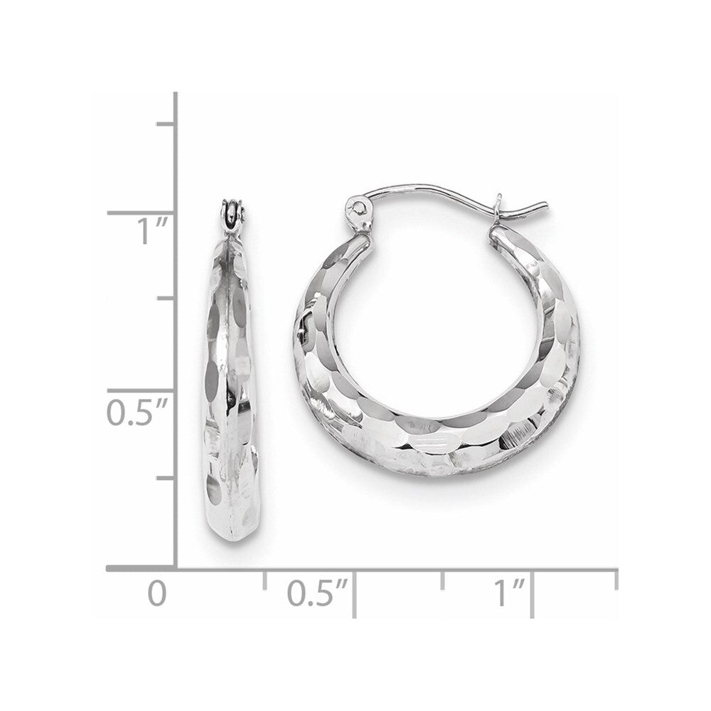 14k White Gold Polished Diamond-cut Hoop Earrings Gift for Women