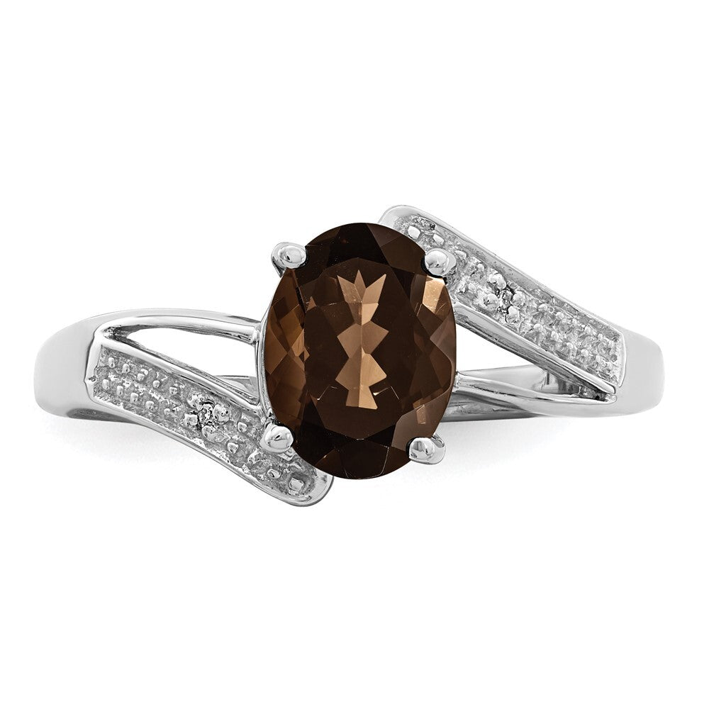 Sterling Silver Rhodium Smoky Quartz & Diamond Ring Size 7