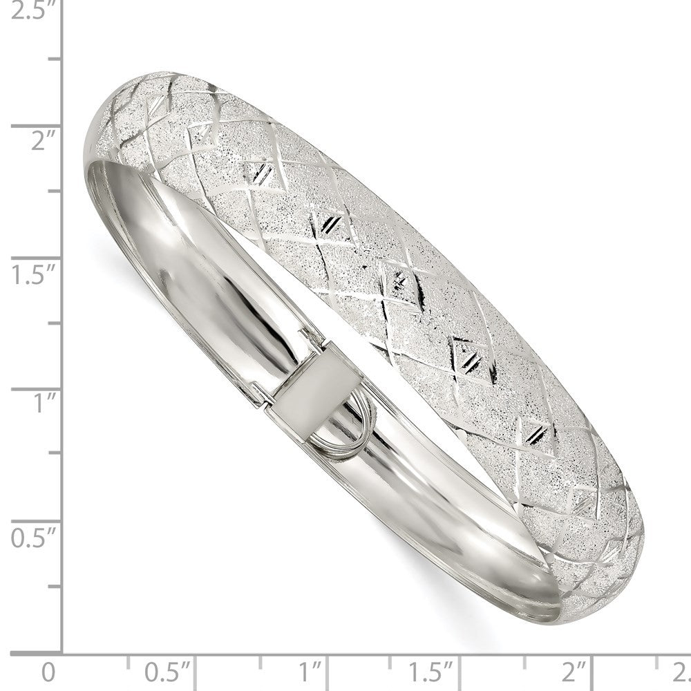 Sterling Silver 10mm Polished Diamond-Cut Textured Flexible Bangle