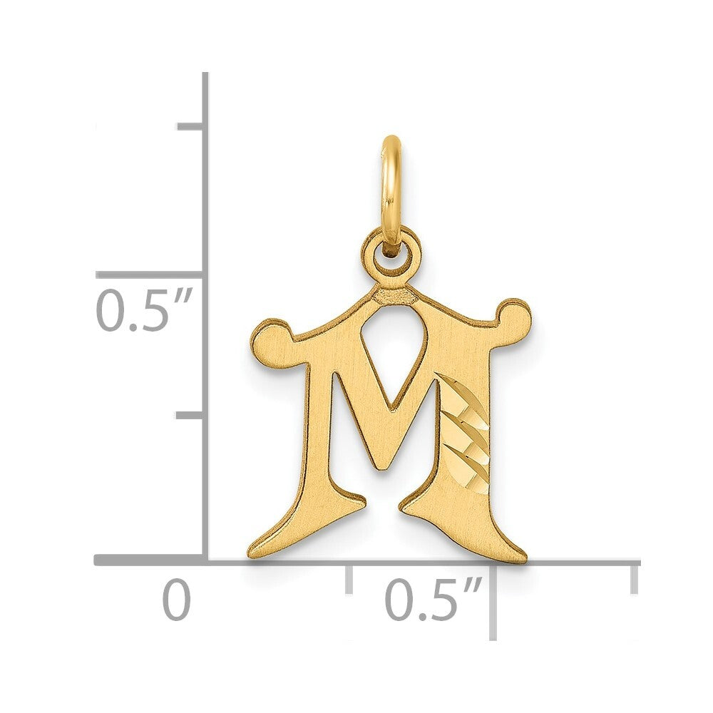 14k Yellow Gold Diamond-cut Letter M Initial Charm Pendant for Women