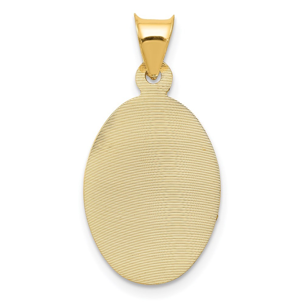 14k Yellow Gold Rose and White Rhodium Diamond-Cut Sagrado Corazon Oval Pendant
