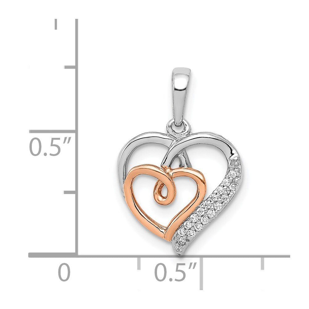 14k Two-tone Gold White and 1/20ct. Diamond Double Hearts Pendant for Women