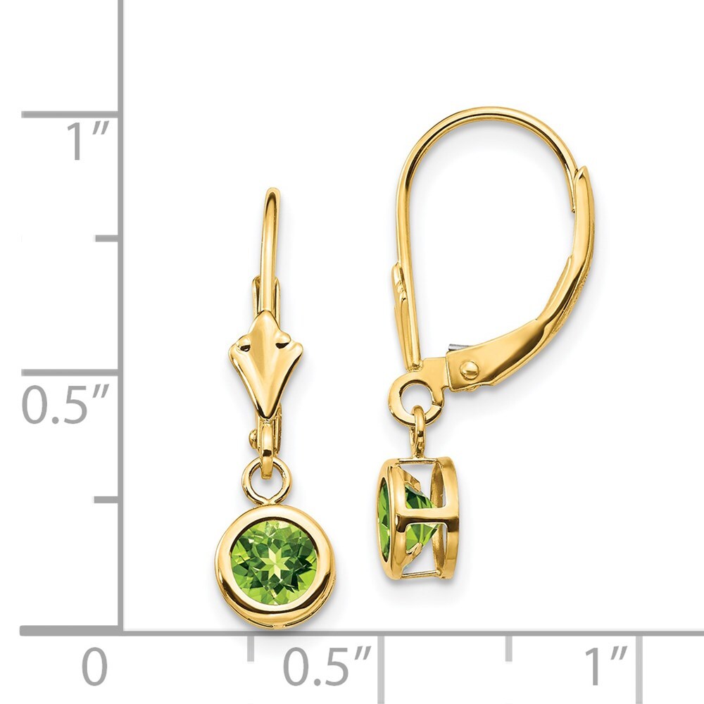 14k Yellow Gold 5mm Peridot Leverback Drop & Dangle Earrings