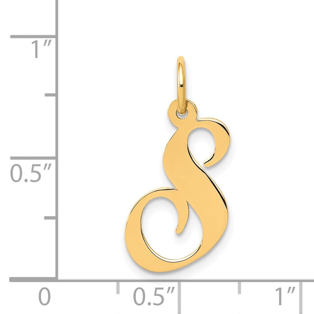 14k Yellow Gold Medium Fancy Script Letter S Initial Charm Pendant for Women
