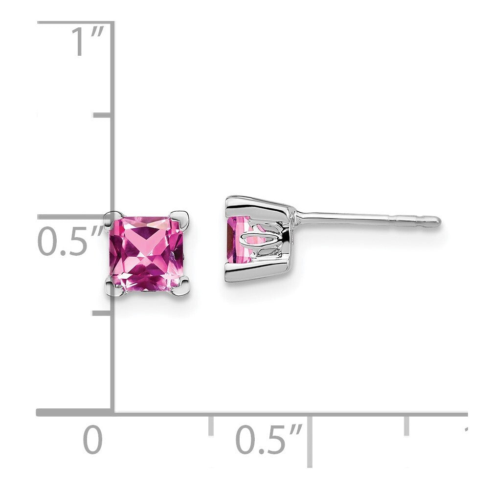 14k White Gold Square Created Pink Sapphire Stud Earrings Gift for Women