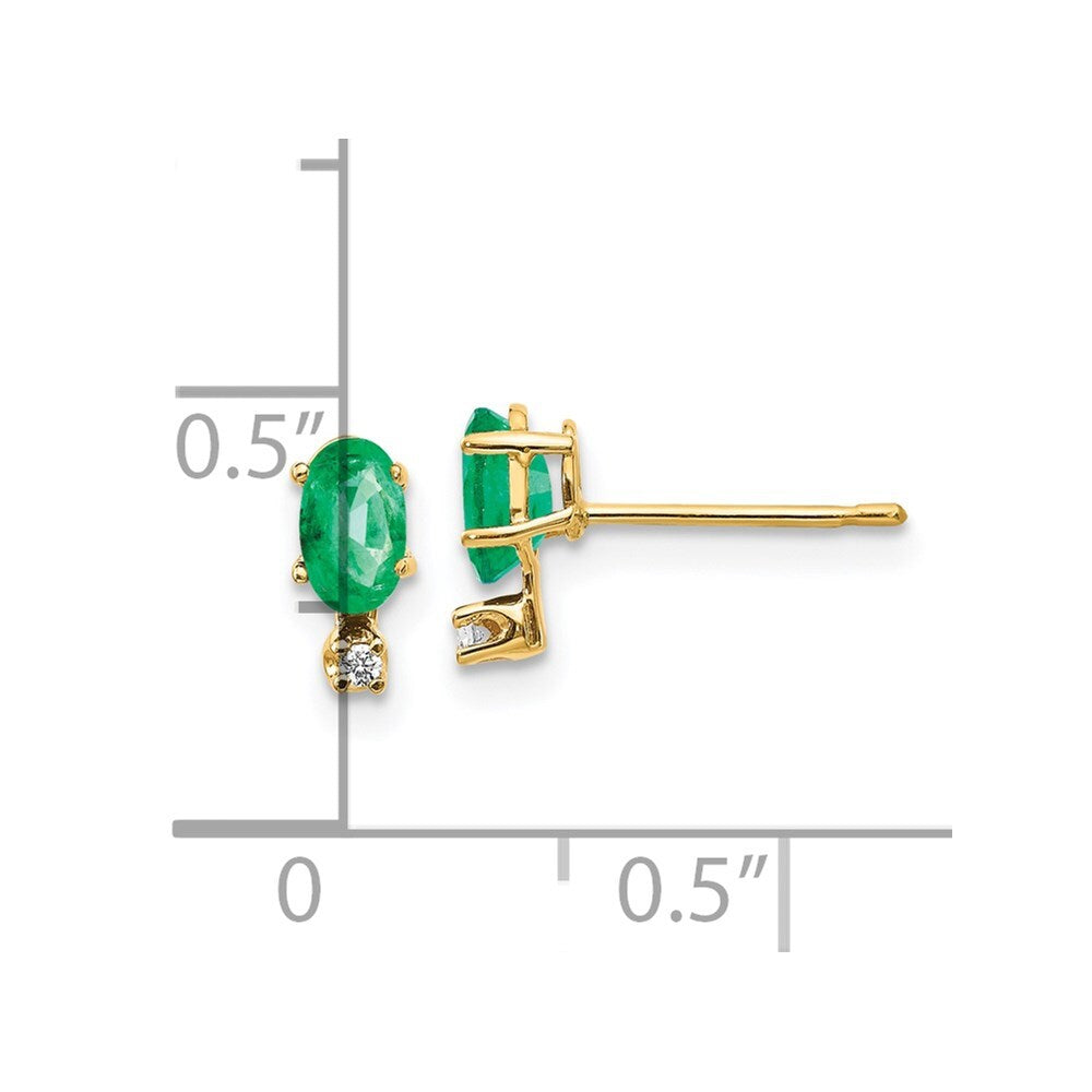 14k Yellow Gold Diamond & Emerald Birthstone Stud Earrings Gift for Women
