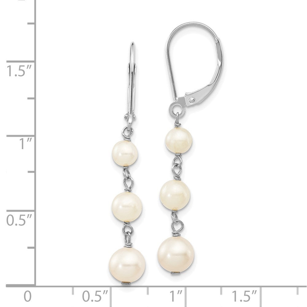 14k White Gold 4-6mm White Semi-Round Freshwater Cultured Pearl Dangle Earrings