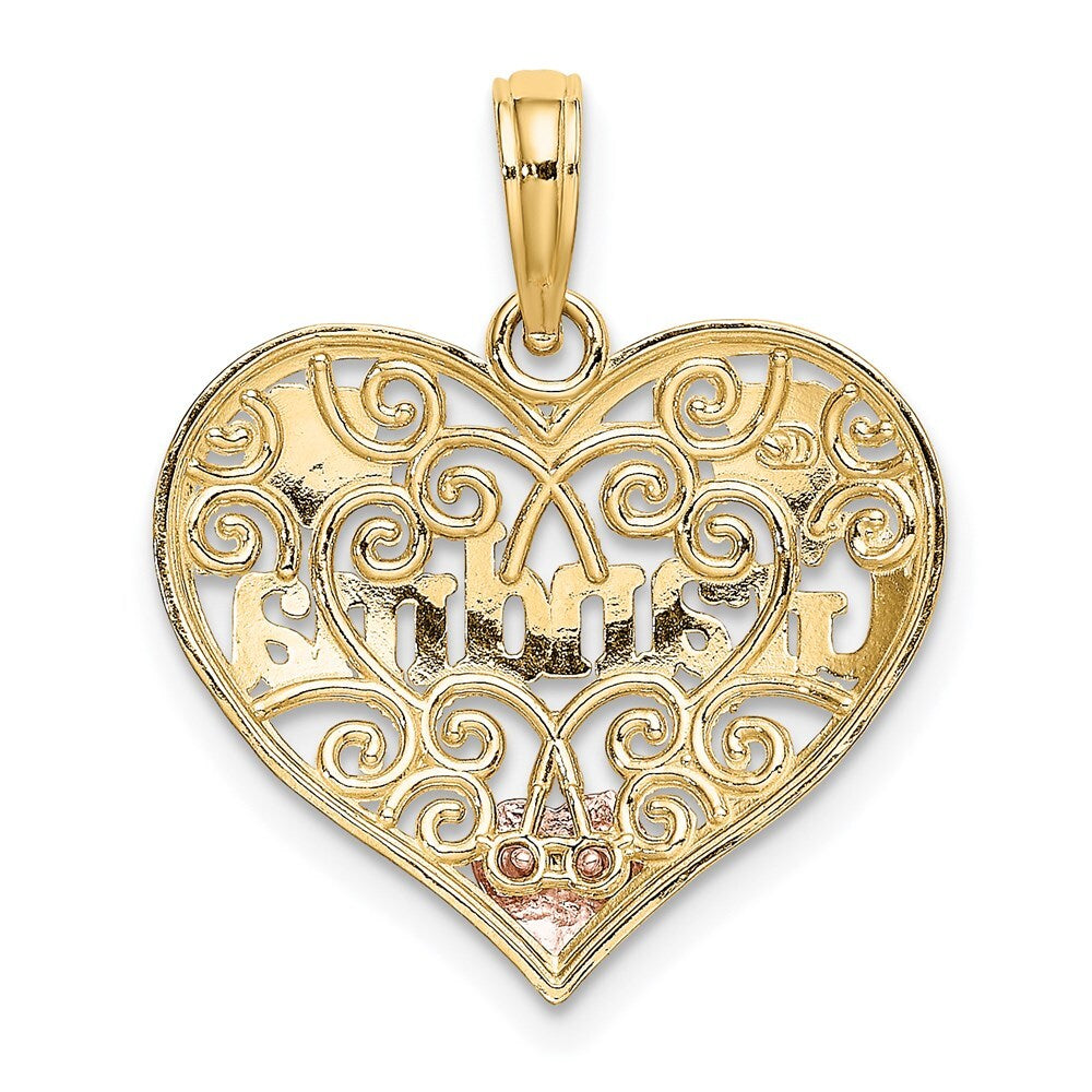 14k Two-tone Gold White Rhodium GRANDMA In Filigree Heart Charm Pendant