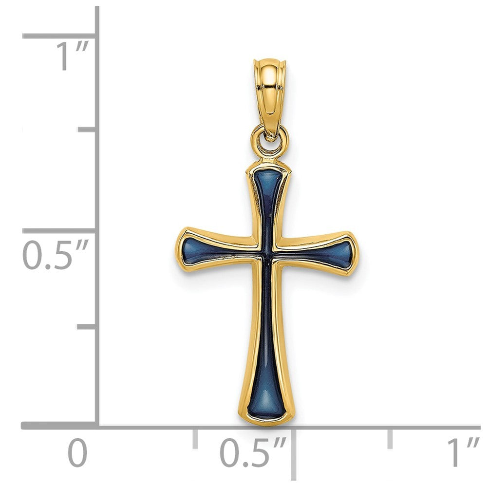 14k Yellow Gold Blue Enameled Tapered Cross Charm