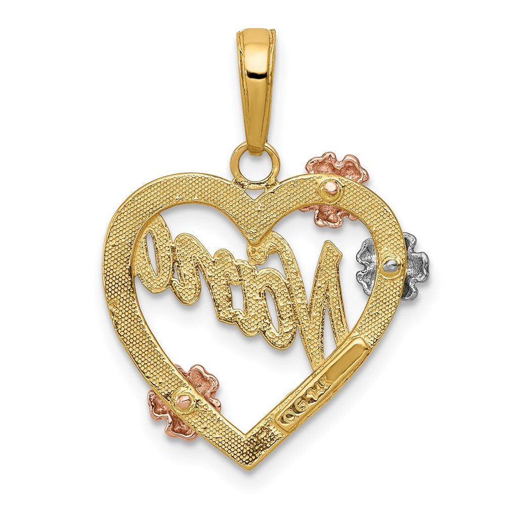 14k Tri-Color Gold Tri-color NANA in Heart with Flowers Pendant for Women