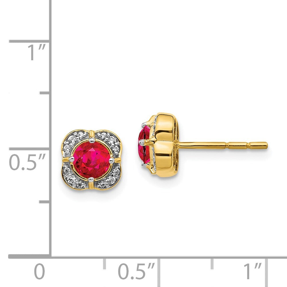 14k Yellow Gold Diamond and Ruby Fancy Stud Earrings