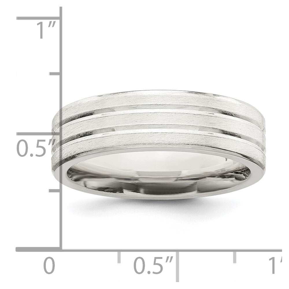 Sterling Silver 6mm Brushed Flat Grooved Fancy Band Size 7