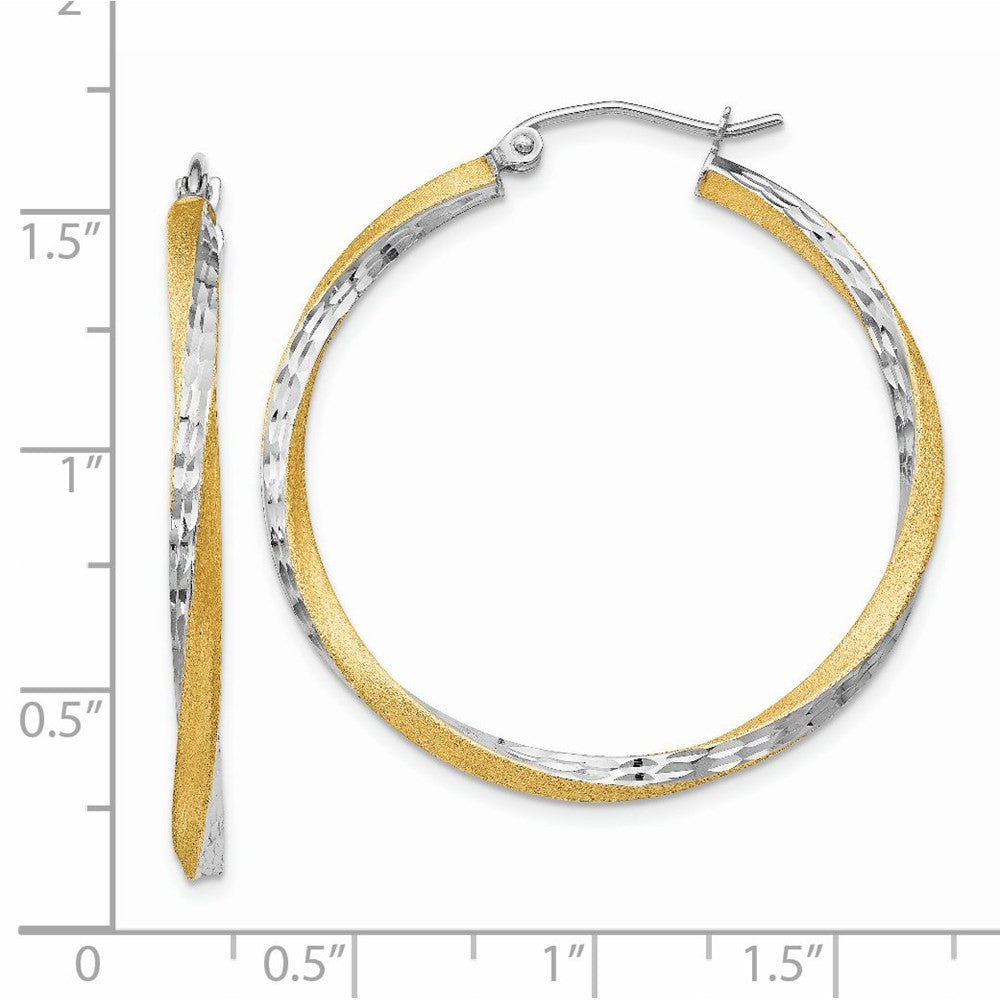 14k Yellow Gold & Rhodium Diamond-cut 2.5mm Twisted Hoop Earrings
