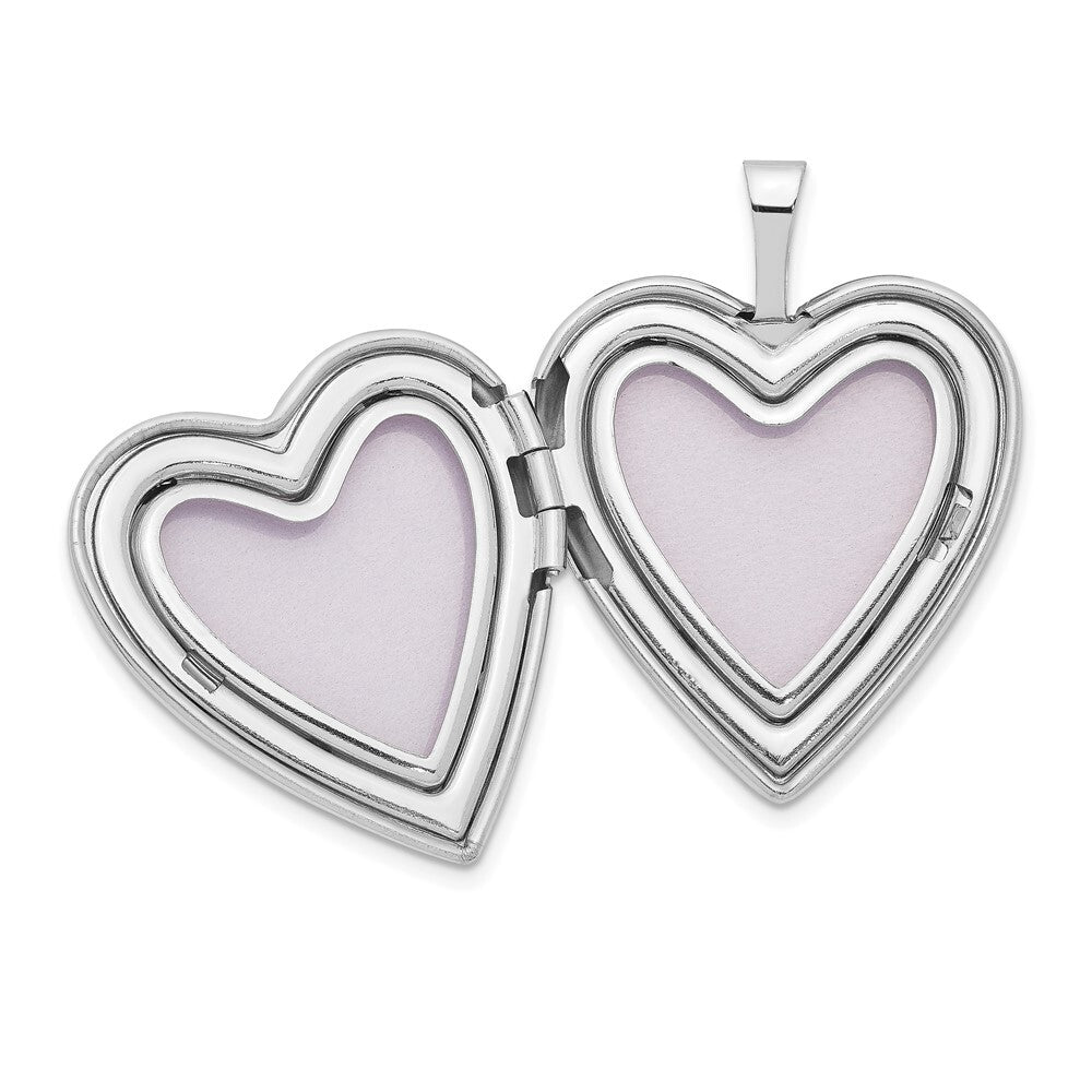 14k White Gold 20mm Diamond Polished and Satin Heart Locket Pendant for Women