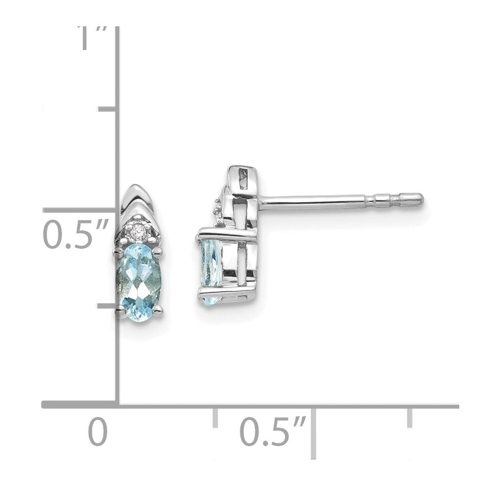14k White Gold Aquamarine and Diamond Stud Earrings Gift for Women