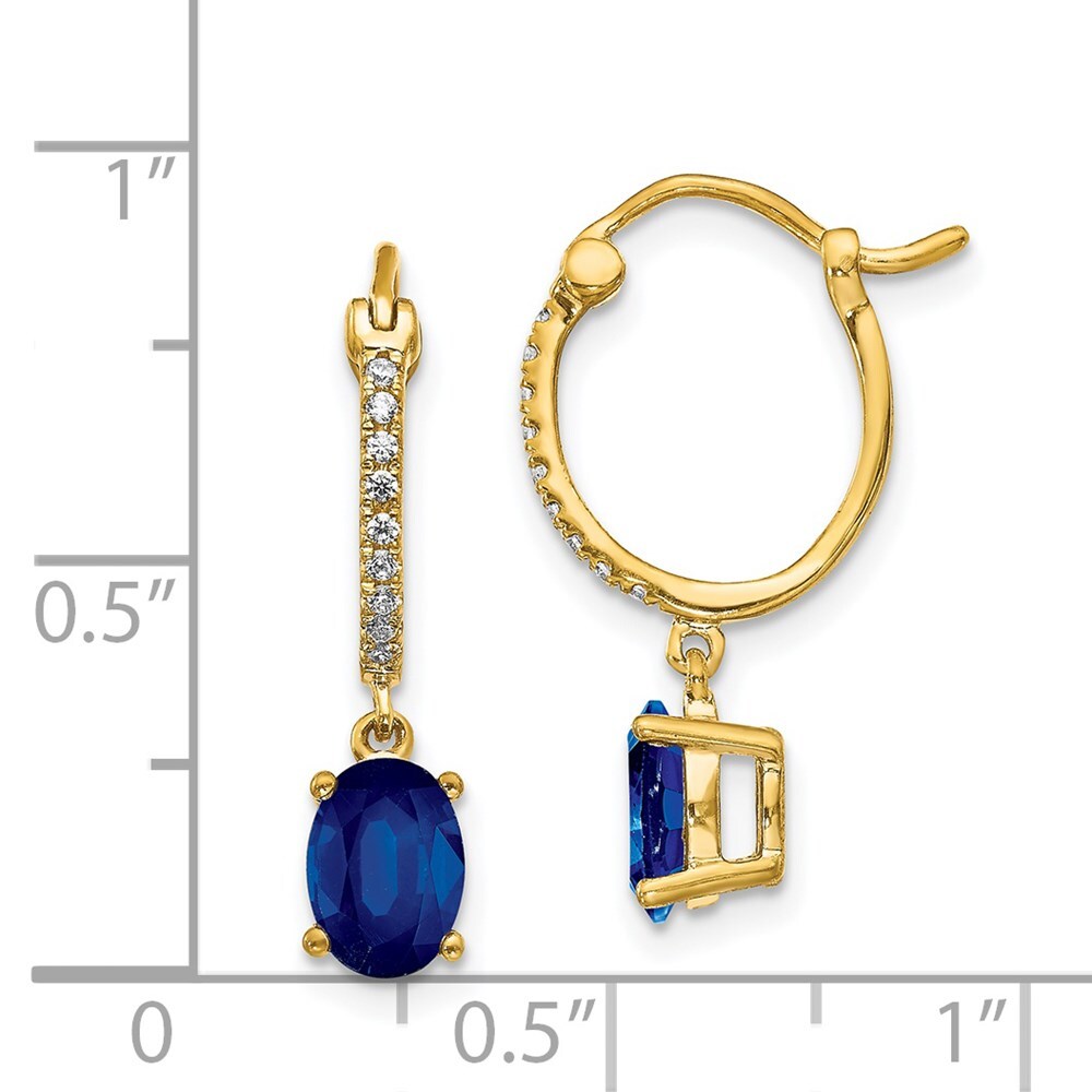 14k Yellow Gold 1/10ct Diamond and Sapphire Dangle Hoop Earrings