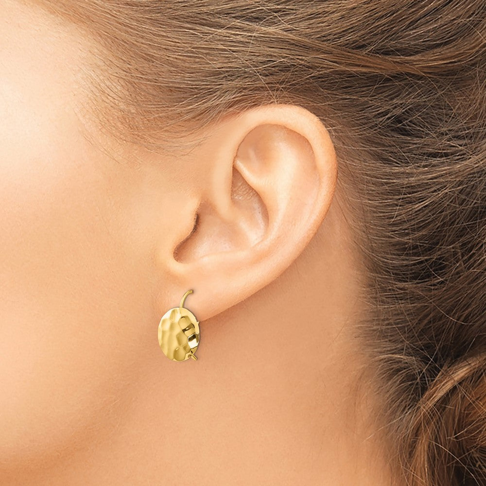 14k Yellow Gold Hammered Circle Disc Earrings