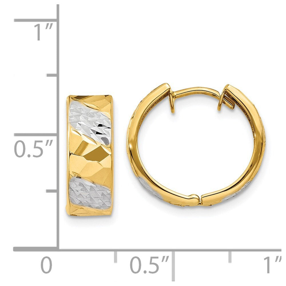 14k Yellow Gold 5mm Diamond-cut Rhodium Hoop Earrings Gift for Women