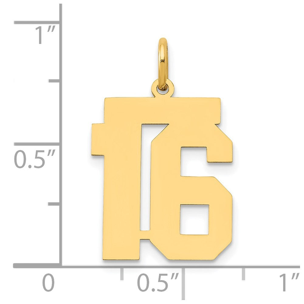 14k Yellow Gold Medium Polished Number 16 Charm Pendant