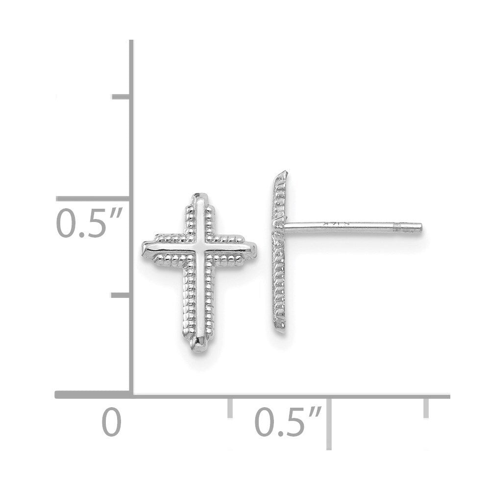 14K White Gold Polished Cross Stud Earrings