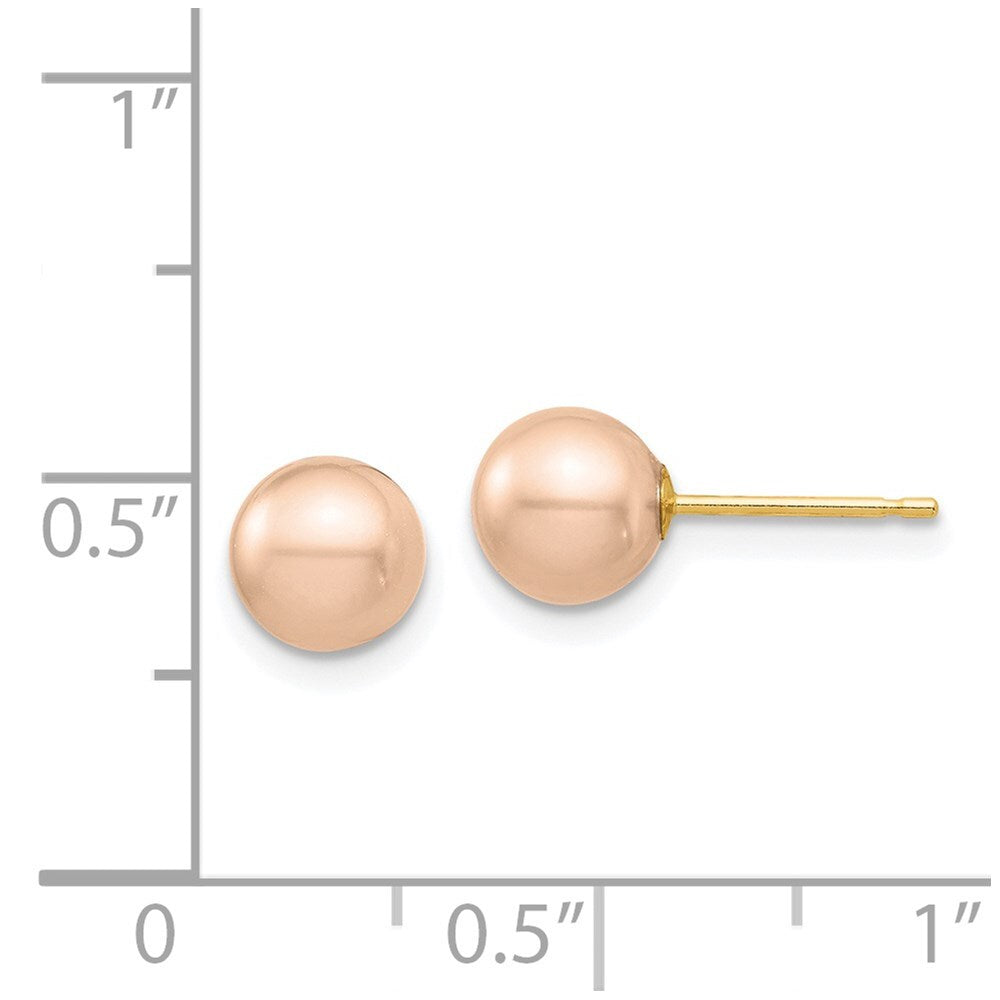 14k Yellow Gold 6-7mm Pink Round Freshwater Cultured Pearl Stud Earrings